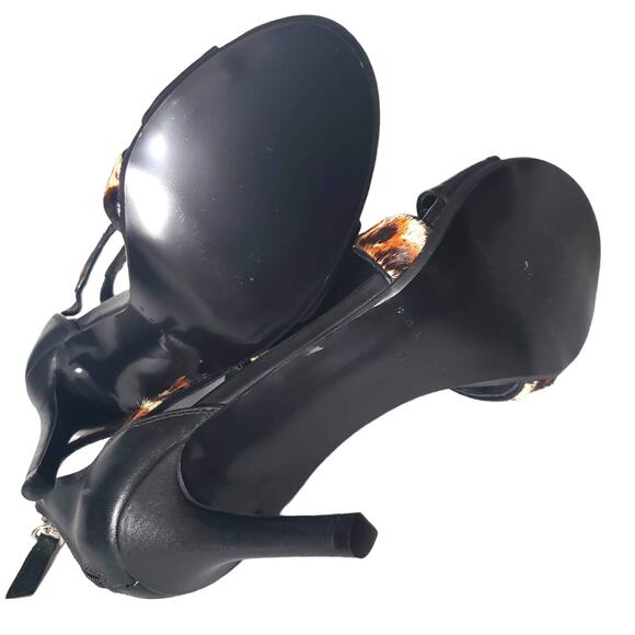 Sandro Paris Alessia Heels Brown Leather Caged Gladiator Animal Print Size 37 6 - Picture 10 of 16